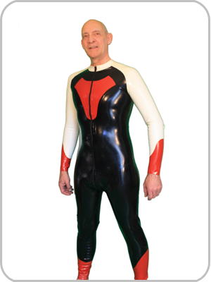 Mens Dominator Rubber Catsuit with  Front or Thru Zip 