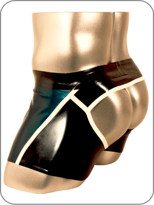 Mens Latex Rubber Iconic Jock Boxer Pouch Shorts  ( Latex Kurze Hosen)