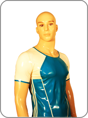 Mens Latex  Aqua  Rubber T- Shirt  (Gummi rmelloses Latex Shirt) 