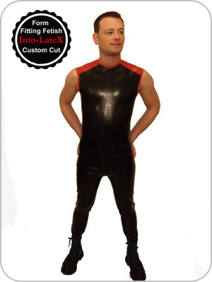 Mens Rubber Catsuit Sleeveless 3 Way  Zip to base of spine.  Latex rmelloser Ganzanzug 