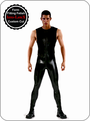 Mens Rubber Tom suit Catsuit Sleeveless 5 Way  Zip to base of spine. Latex rmelloser Ganzanzug 