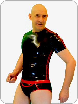 Short Sleeve Mens Latex Rubber T Shirt with Side Stripe  (Gummi T-Shirt, kurzer Arm)