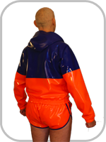 latex rubber hooded jogging top, track suit jacket 