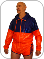 latex rubber hooded jogging top, track suit jacket 
