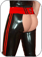 latex rubber chaps with outside leg zips 