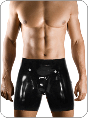 Mens Latex Rubber  Cycle Shorts with Codpiece. (Latex Radhose)