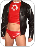 latex rubber   jean jacket front 