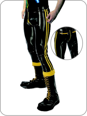 Mens Latex Rubber Skinhead Outfit Polo, Jeans & Braces Gummi 