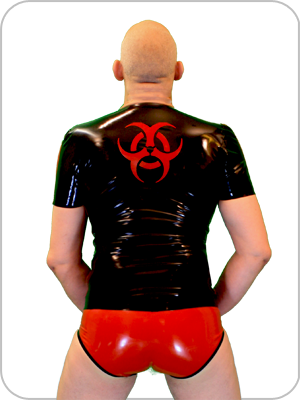  Mens Latex Rubber Biological Hazard Logo Shirt Choose Shirt Type mit biologische Gefahr Logo