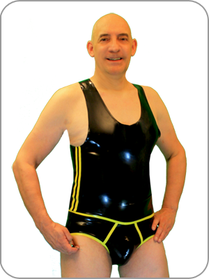 Mens Latex Sprint Rubber Singlet with Side Stripes  (Gummi Trgershirt mit farbiger streifen)