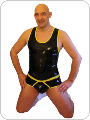 Mens Latex Sprite Rubber Singlet Vest (Latex Trgershirt mit farbiger Einfassung